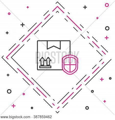 Line Delivery Pack Security With Shield Icon Isolated On White Background. Delivery Insurance. Insur