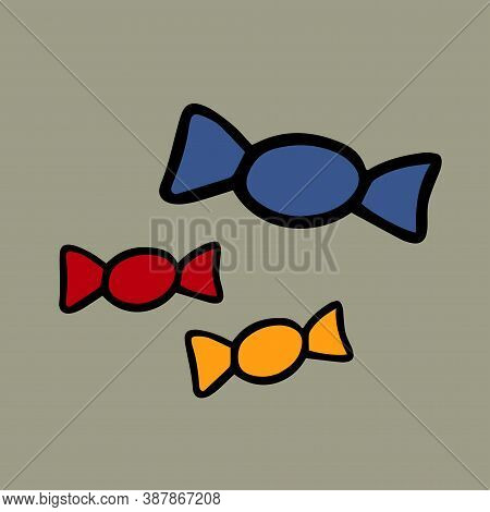 Color Vector Hand Drawn Doodle Three Simple Candy Icon.