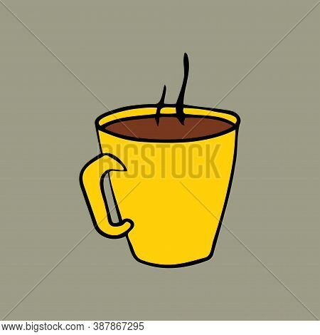 Color Vector Hand Drawn Doodle Yellow Cup Of Hot Drink.