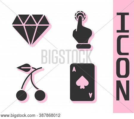 Set Playing Card With Spades, Diamond, Casino Slot Machine With Cherry And Hand Holding Casino Chips