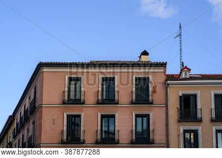 Facade Of Old Residential Building In Madrid