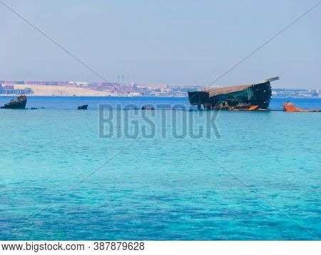 The Ship, Castaway In The Red Sea At Coast Of The Island The Tyrant In 1982 At Sharm, Egypt