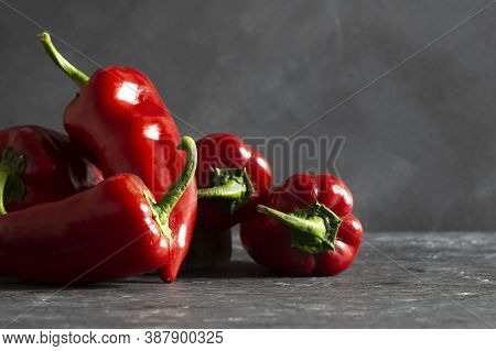 Fresh Ripe Red Capia Pepper, Hot Chili Pepper On Grey Rustic Table, Turkish Vegetable Spice Concept