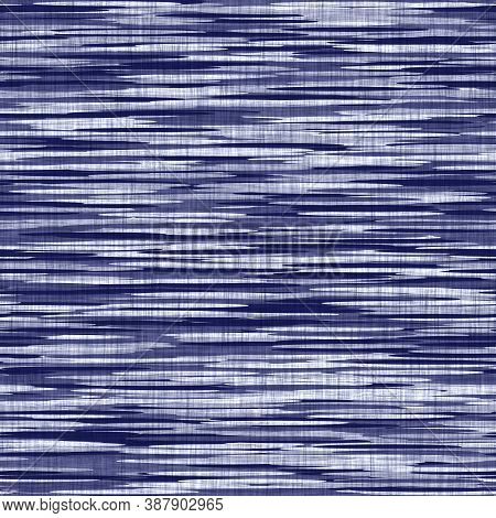 Seamless Indigo Washed Stripe Texture. Blue Woven Boro Linen Cotton Dyed Effect Background. Japanese