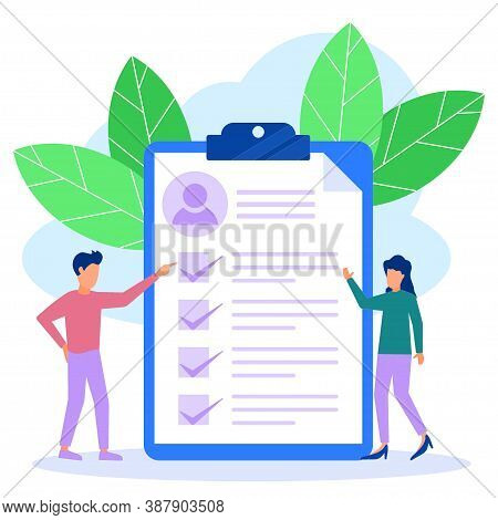 Vector Illustration Of A Business Concept. Job Application Form. Employers Check The Applicant List.