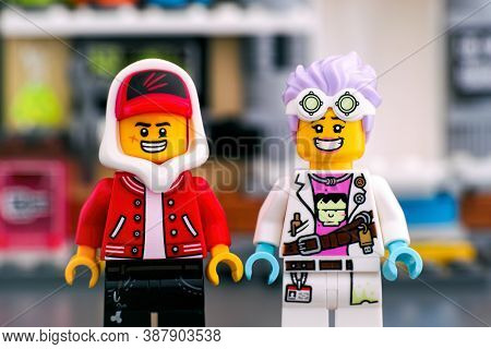 Tambov, Russian Federation - September 18, 2019 Lego Hidden Side Set. Two Lego Minifigures - Jack Da