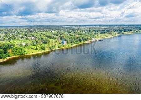 Top View Of The Romanovskaya Side Of The City Of Tutaev And The Kazan-transfiguration Church On The 