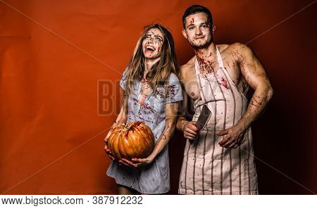 Bloody Halloween Couple In Love. Blood Lust