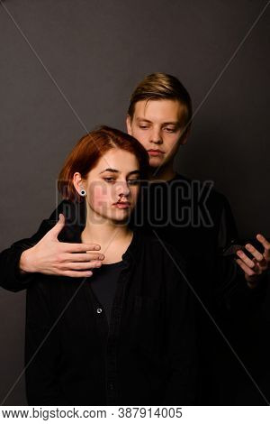 Desparate Wife With Aggressive Husband In Domestic Violence Conception