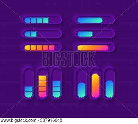 Power Gauge Ui Elements Kit. Mixer Bars. Media Equalizer. Multimedia Isolated Vector Icon, Bar And D