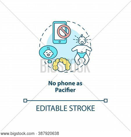 No Phone As Pacifier Concept Icon. Screen Addiction Prevention Idea Thin Line Illustration. Dependen