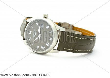 Rome, Italy 01.10.2020 - Longines Ladys Wrist Watch Isolated On White. Date Function Indicating 8. C