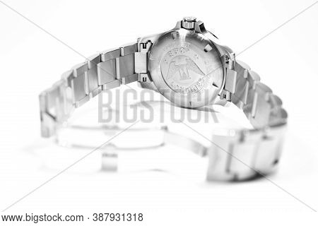 Rome, Italy 01.10.2020 - Longines Ladys Wrist Watch Isolated On White. Longines Brand Logo On Stainl