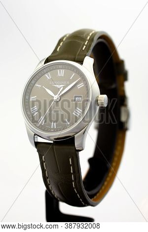 Rome, Italy 01.10.2020 - Longines Ladys Wrist Watch Isolated On White. Famous Watch Manufactory Swis