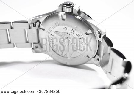 Geneve, Switzerland 01.10.2020 - Longines Mens Wrist Watch Isolated On White. Longines Brand Logo On
