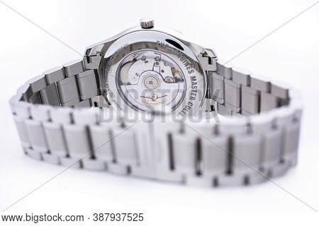 Geneve, Switzerland 01.10.2020 - Longines Mens Wrist Watch Isolated On White. Longines Brand Logo On