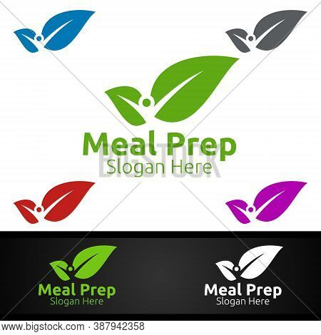 Eco Meal Prep Healthy Food Logo For Restaurant, Cafe Or Online Catering Delivery
