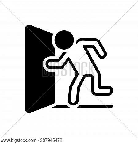 Black Solid Icon For Escape Exit Evacuation Get-away Danger Direction Entrance Doorway Emergency