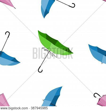 Multicolored Umbrellas Pattern Open, Closed And Broken By The Wind