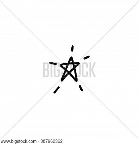 Five-pointed Star. Contour Of A Glittering Star Celestial Element. Hand Drawn Shining Doodle. Vector
