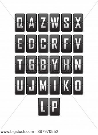 Letters Of The English Alphabet On The Cells Of The Mechanical Tableau. Vector Illustration.