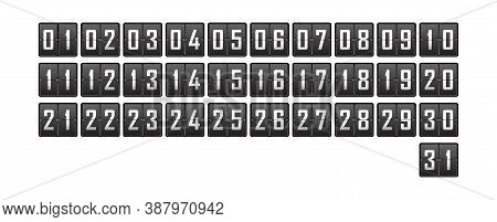 Set Of Numbers From 1 To 31 On The Cells Of A Mechanical Tableau For A Calendar Or Competition. Vect