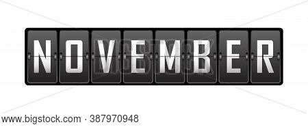 November. Name Of The Month On The Cells Of The Mechanical Tableau. Vector Illustration.