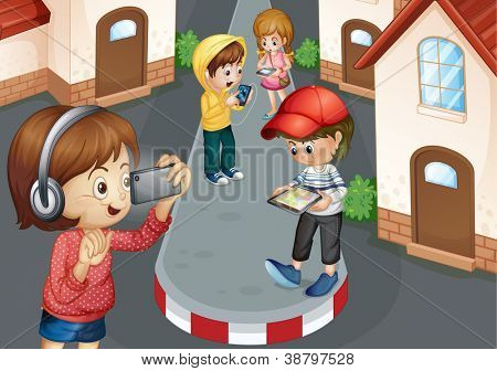 子供たちは、道路上の詳細なイラスト