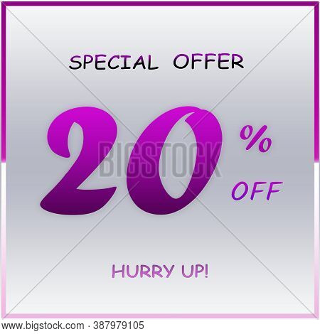 Elegant Purple Special Offer Discount Banner With 99% Off Hurry Up Text Design On White Gradient Bac