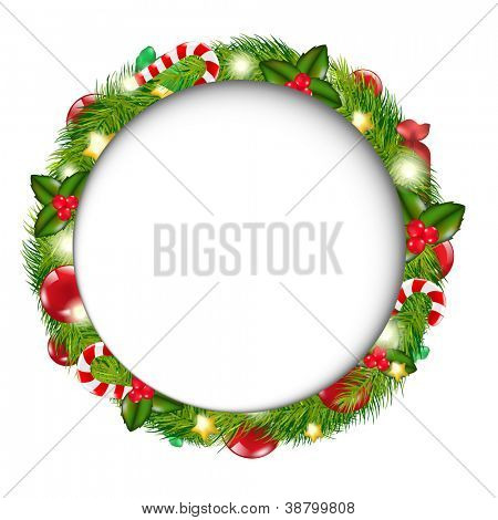 Frohe Weihnachten-Speech Bubble mit Kranz, Isolated On White Background, Vector Illustration