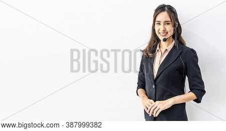 Confident Customer Service Representative. Portrait Of Happy Smiling Cheerful Asian Young Female Cus