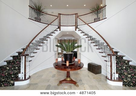 Modern Foyer With Double Staircase