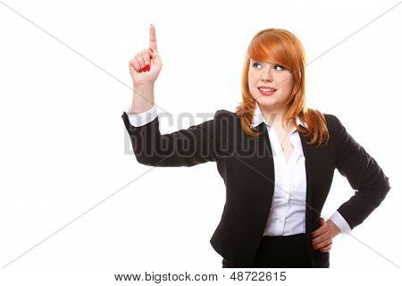 Businesswoman Pressing Button Or Pointing