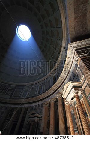 Interior view of the dome of the Pantheon in Rome, Italy