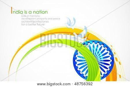 illustrazione dell'onda del tricolore bandiera indiana con Ashok Chakra