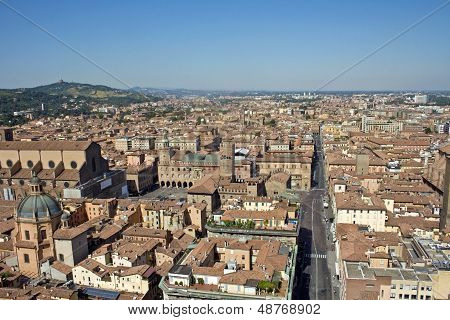 Bologna main square aerial view for asinelli tower - bologna