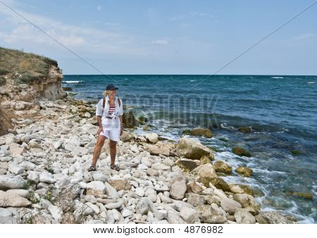 Szczęśliwą kobietą na Seashore