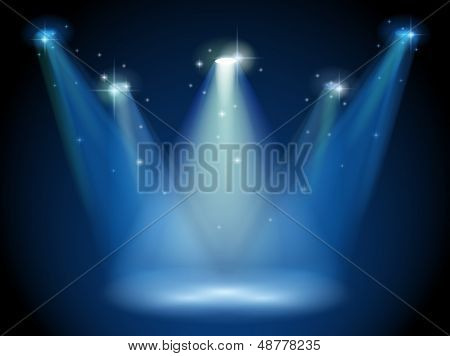 Illustrazione di un palcoscenico vuoto con faretti