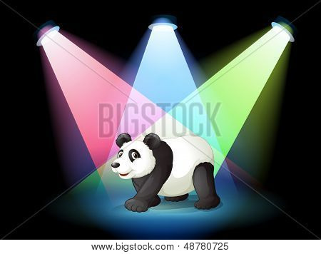Illustrazione di un palcoscenico con un panda gigante