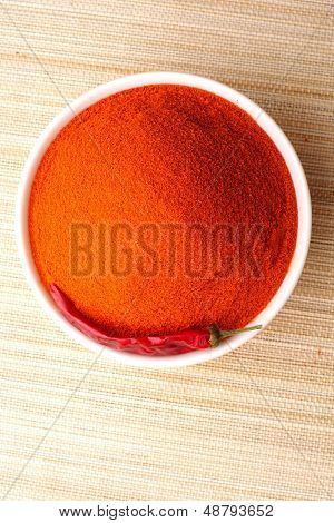 Red Chili pepper with pile of milled peppers