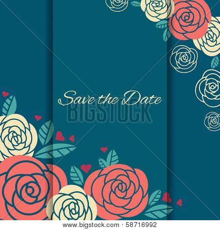 Elegant Wedding Card With Roses.