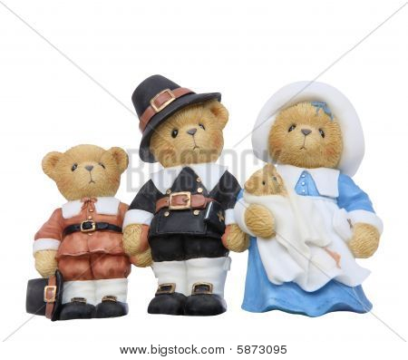 Familia de oso de peregrino de acción de gracias