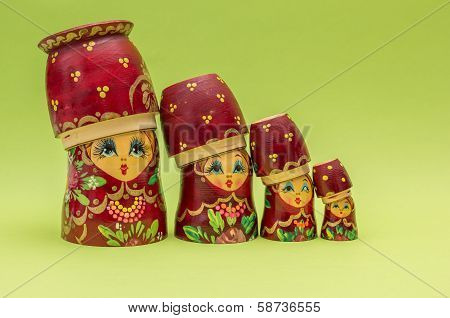 Red Russian Wooden Nesting  Dolls