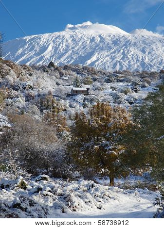 Etna volcano covered by snow, Sicily