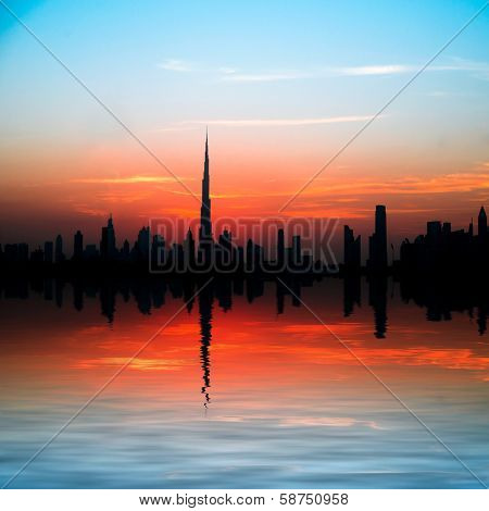 Dubai, United Arab Emirates. Beautiful beach and sea at sunset