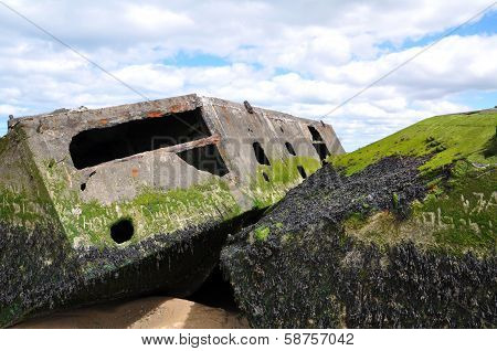 Mulberry harbour/harbor at Arromanches in France