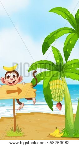 Illustration of a monkey with a banana above the head playing near the arrowboard