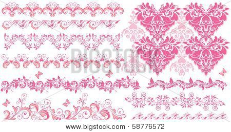 Pink floral seamless borders