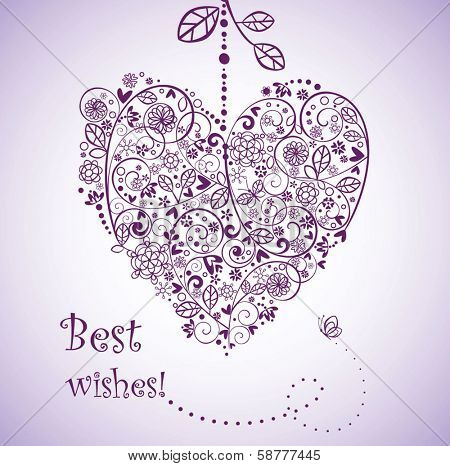 Vintage greeting postcard with heart shape