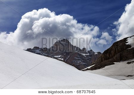 Rocks With Clouds And Snow Plateau